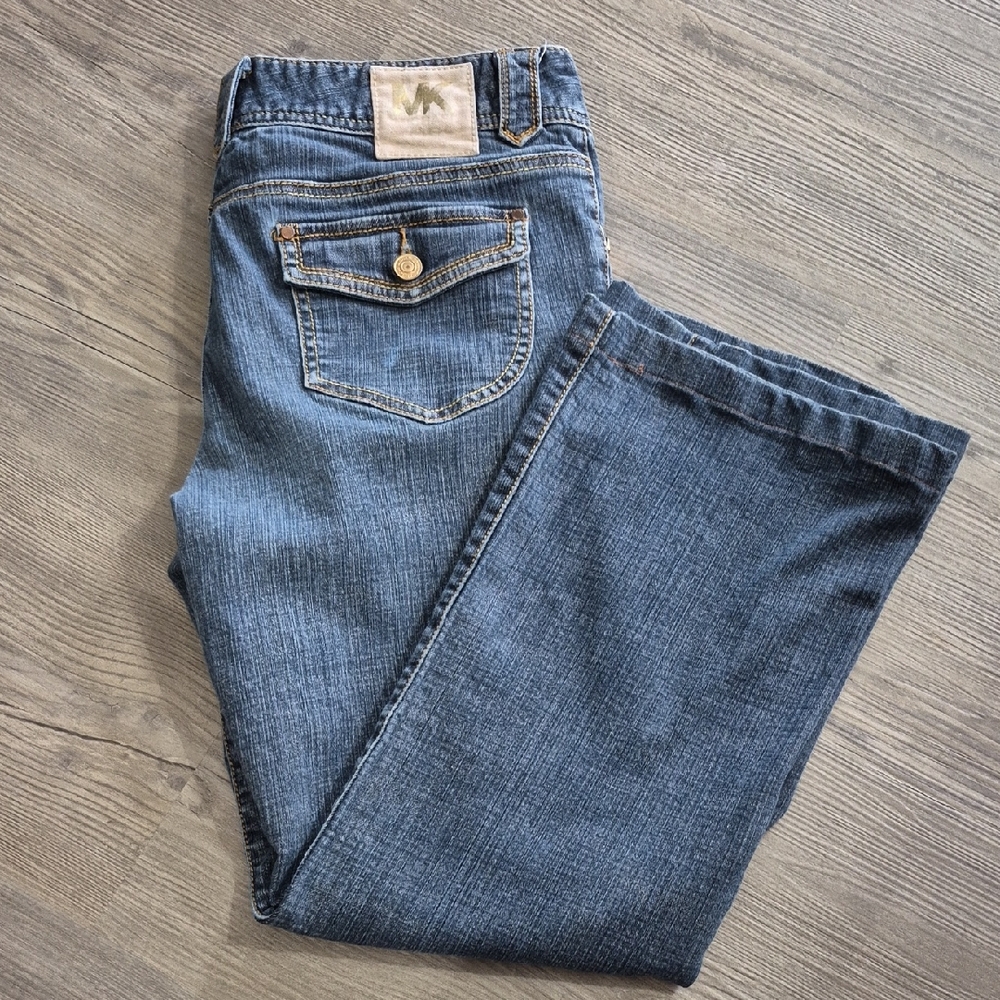 Michael Kors Flap Pocket Cropped Boot Cut Women's Jeans -  Mid Wash Denim. Sz 10